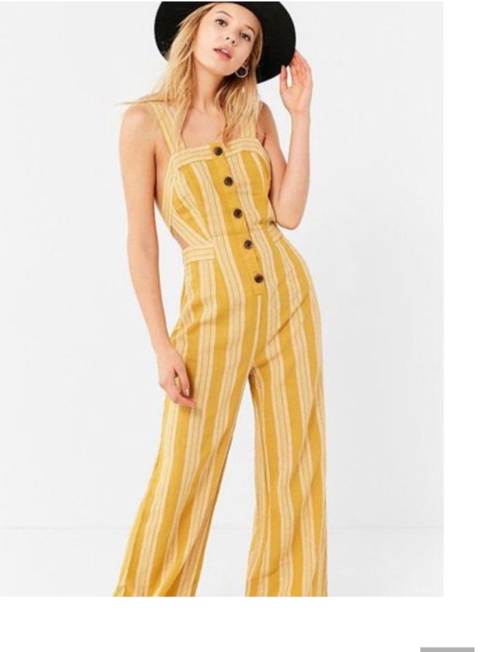 Urban Outfitters Ameliana Open Back Wide Leg Striped Button-Front Jumpsuit